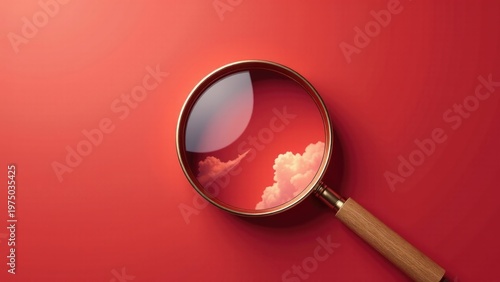 A close-up of a magnifying glass on a bright red background, often used for illustrations and designs
