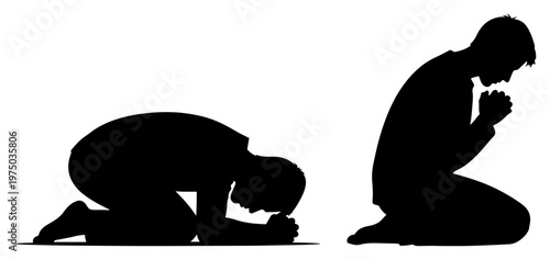 Men kneeling and praying in spiritual silhouette style