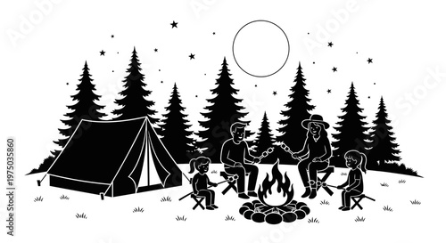 People Sitting Around Campfire at Night.