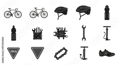 Bicycle and tools icons set.