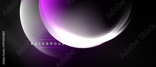 Abstract purple, white curves over black background. Smooth gradients create dynamic visual effect. Modern design element.