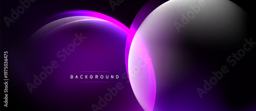 Abstract purple, white glow. Overlapping circles create dynamic visual effect. Dark background emphasizes luminosity, modern design.