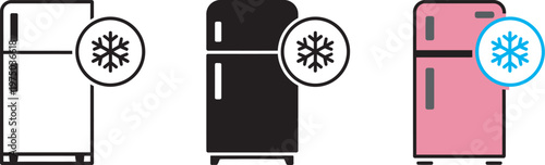 Smart fridge icon set, refrigerator with WiFi touchscreen app symbols connected kitchen appliances smart home technology digital illustration vector