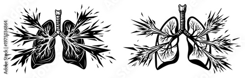 Human lungs with dramatic explosive splatter effect in bold graphic ink style