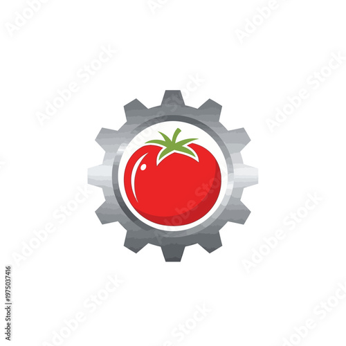Tomato icon with gear background.