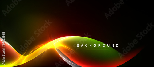 Abstract waves, vibrant colors, dark background. Dynamic design, smooth gradients, modern aesthetic. Text reads background.