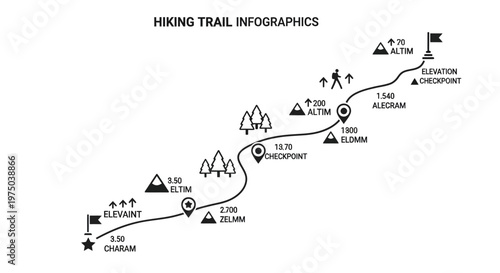 Hiking trail map with icons.