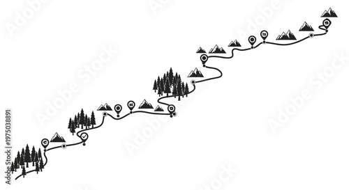 Black line illustration of a winding road.