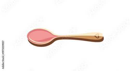 Simple kitchen spoon with pink bowl and wooden handle