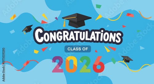 Festive graduation celebration honoring the class of 2026 with caps and colorful accents