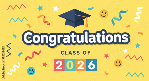Celebrating Academic Achievement and Graduation for the Class of 2026 with Cheerful Confetti and Bright Colors