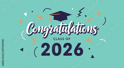 Celebratory Class of 2026 Graduation Announcement with Cap and Confetti