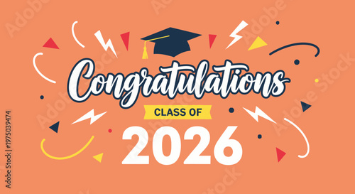 Celebratory 2026 Graduation Announcement with Confetti and Academic Cap Illustration