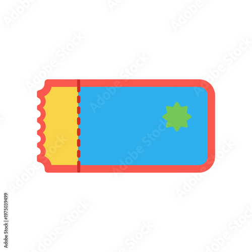 Colorful blank ticket vector icon isolated on white background, generic admission coupon for event or lottery, empty voucher template with dotted line, flat design element.