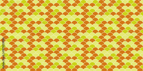Vibrant geometric pattern featuring overlapping semicircles in sunset hues.  Perfect for backgrounds, textiles, or website design, this image evokes feelings of warmth and harmony.