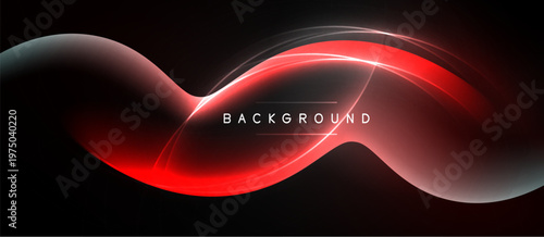 Abstract red neon wave design over black background. Smooth curves create dynamic visual effect. Modern, vibrant, energetic composition.