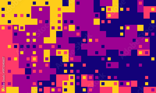 Vibrant pixel art background.  Abstract geometric design with bold colors and a dynamic, energetic feel. Ideal for websites, presentations, or any project needing a modern, eyecatching visual.