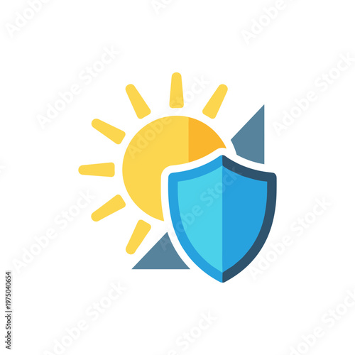 Sun protection icon vector flat illustration for weather forecast website or mobile app interface design uv rays protection symbol for skin care product packaging sunshield concept isolated on white.