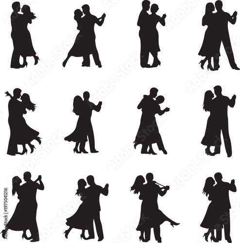 Dancing Couples Silhouettes Set, Ballroom and Social Dance Vectors