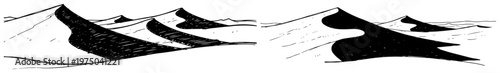 Desert sand dunes with deep shadows in minimalist hand drawn sketch style