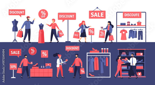 Shopping sale discount concept with people.
