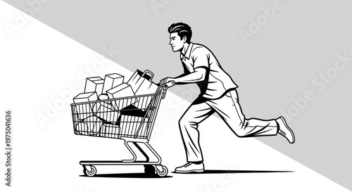 Man running with a shopping cart.