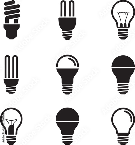 Light bulbs icon set, collection of vector icons representing ideas innovation energy creativity bright concept design elements