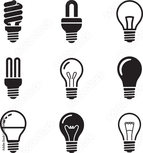 Light bulbs icon set, vector collection representing ideas innovation energy creativity creativity symbols and innovation concept