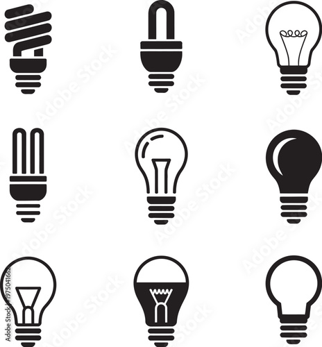 Light bulbs icon set, vector collection representing ideas innovation energy creativity creativity symbols and innovation concept