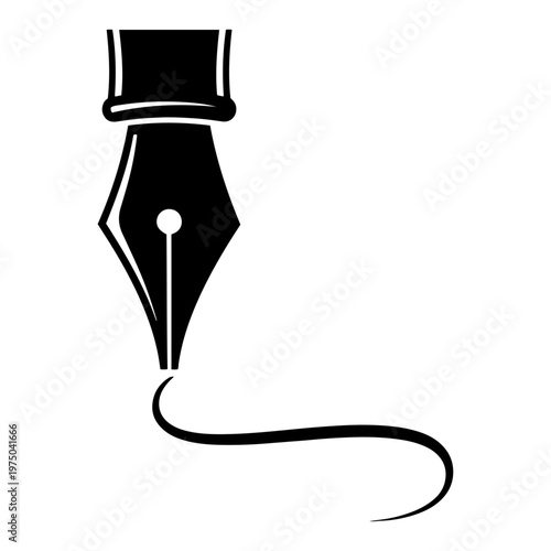 Fountain pen nib writing line in elegant silhouette style