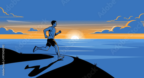 Man Jogging Along Coastal Path At Sunrise Inspiring Health And Fitness