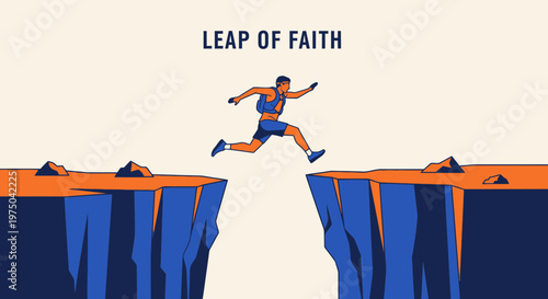 Man Leaping Across A Vast Chasm Symbolizing Courage And Ambition
