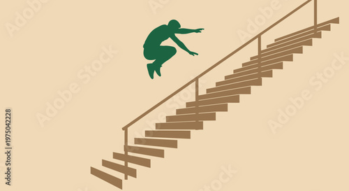 Man Leaping Over Stairs Dynamic Silhouette Motion Action