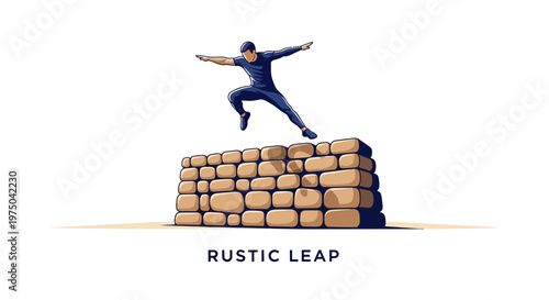 Man Leaping Over Stone Wall Abstract Concept