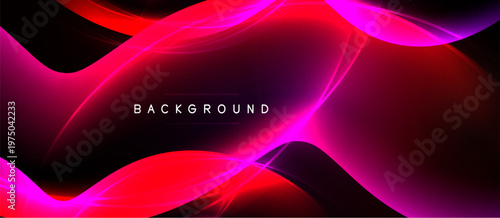 Abstract background features flowing curves, vibrant pinks, purples, black. Text reads BACKGROUND centered within design. Modern, dynamic composition.