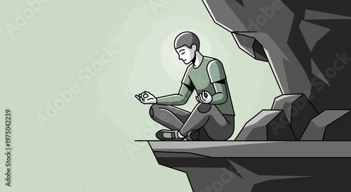 Man Meditating On Cliff Edge Serene Zen Outdoor Contemplation