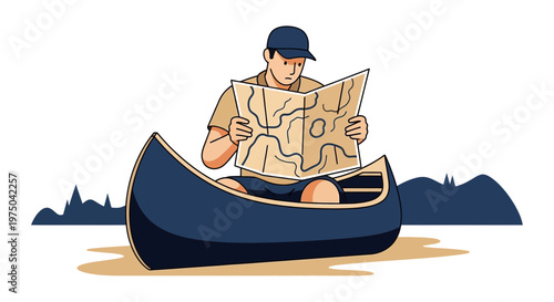 Man Navigating Canoe With Map Adventure Exploration Journey