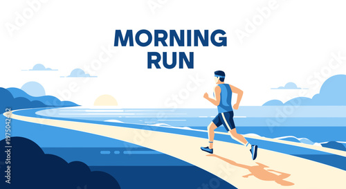 Man Running Along Coastline At Sunrise Inspiring Active Lifestyle