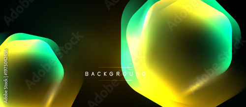 Abstract fluid shapes, vibrant gradients. Yellows, greens blend into dark background. Modern design element for digital projects.