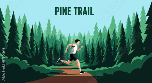 Man Running Through An Evergreen Forest On A Winding Trail