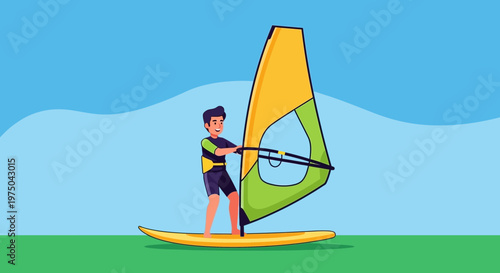 Man Windsurfing Gracefully Under Blue Skies