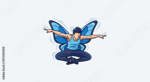 Man With Butterfly Wings In Yoga Pose