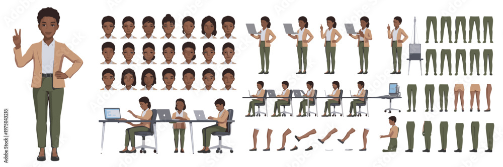 Obraz premium Businesswoman Character Creator Kit With Various Poses