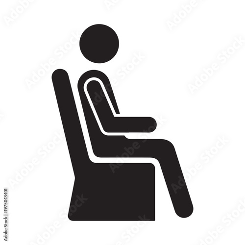 Minimalist Sitting Person Icon on Chair – Human Figure Upright Posture Symbol, Simple Chair Sitting Silhouette for Office, Relaxation, Lifestyle Design