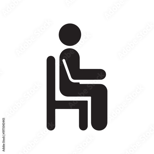 Minimalist Sitting Person Icon on Chair – Human Figure Upright Posture Symbol, Simple Chair Sitting Silhouette for Office, Relaxation, Lifestyle Design