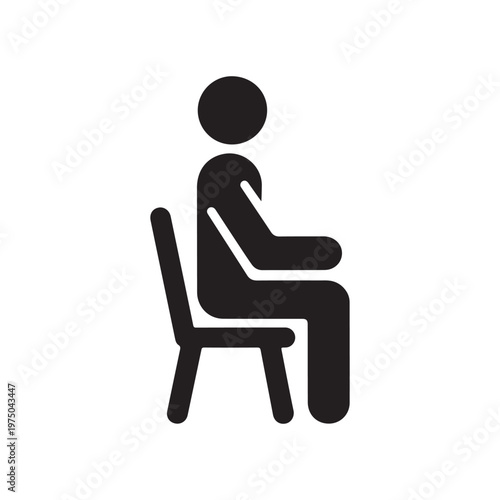 Minimalist Sitting Person Icon on Chair – Human Figure Upright Posture Symbol, Simple Chair Sitting Silhouette for Office, Relaxation, Lifestyle Design