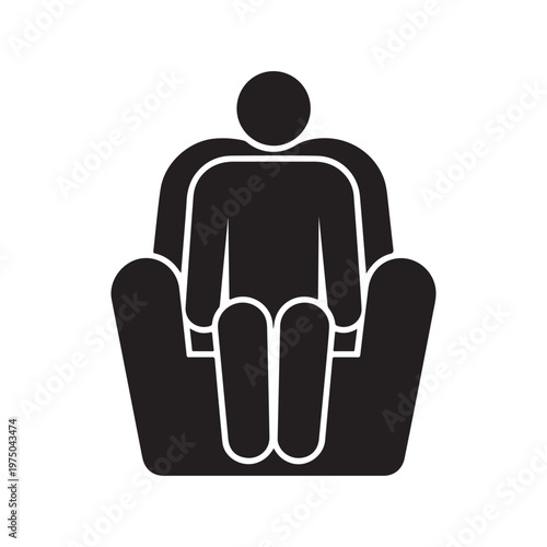 Minimalist Sitting Person Icon on Chair – Human Figure Upright Posture Symbol, Simple Chair Sitting Silhouette for Office, Relaxation, Lifestyle Design