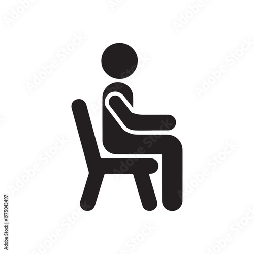 Minimalist Sitting Person Icon on Chair – Human Figure Upright Posture Symbol, Simple Chair Sitting Silhouette for Office, Relaxation, Lifestyle Design