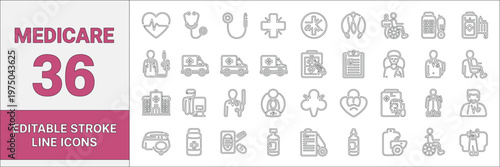 Medicare healthcare and medical service icons vector