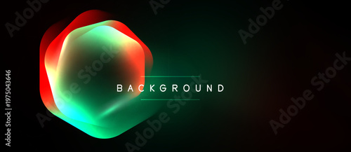 Abstract hexagon shape, vibrant colors blend. Dark background emphasizes glowing effect, modern design element.